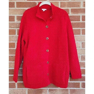 J. Jill Sweater Women's Size Medium Long Button Front Pockets Basket Weave